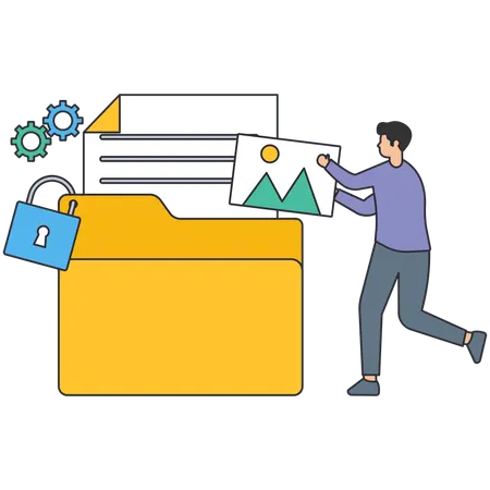 Man putting data in secure folder  Illustration