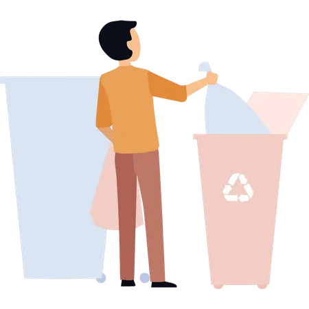 Man putting garbage bags in trash  Illustration