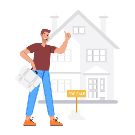 Man putting house for Sale  Illustration