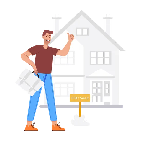 Man putting house for Sale  Illustration