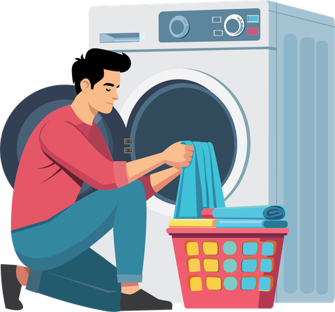 Man putting laundry into the washing machine  Illustration