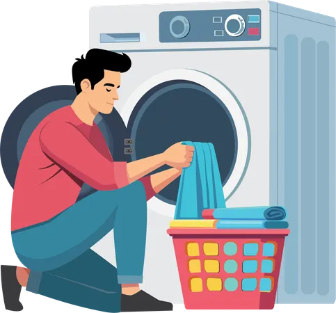 Man putting laundry into the washing machine  Illustration