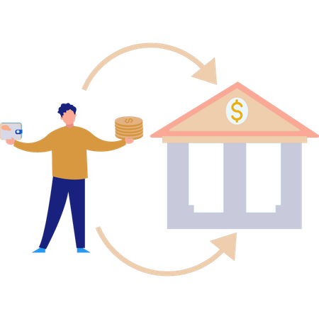 Man Putting Money In Bank  Illustration