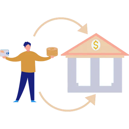 Man Putting Money In Bank  Illustration