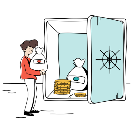 Man putting money in bank locker  Illustration