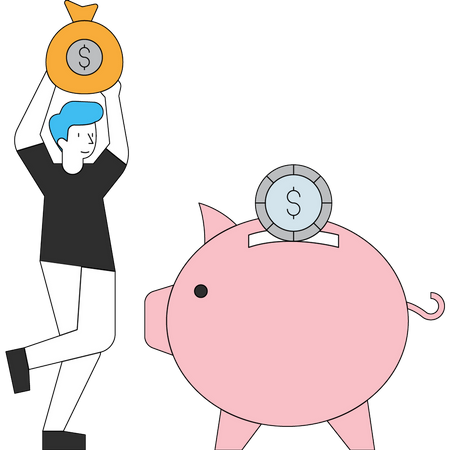 Man putting money in piggy bank  Illustration