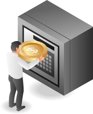 Man putting money in safe  Illustration