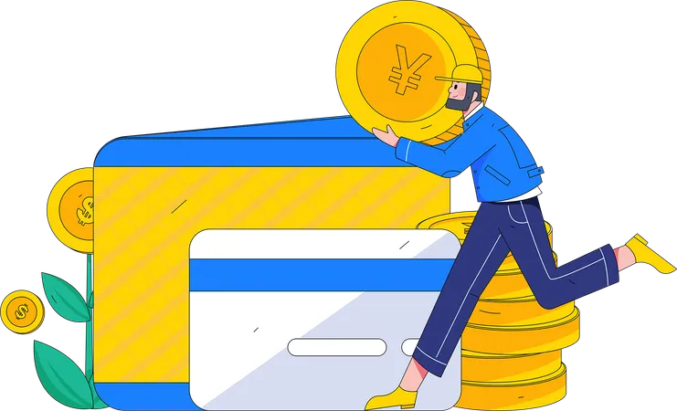 Man putting money in wallet  Illustration