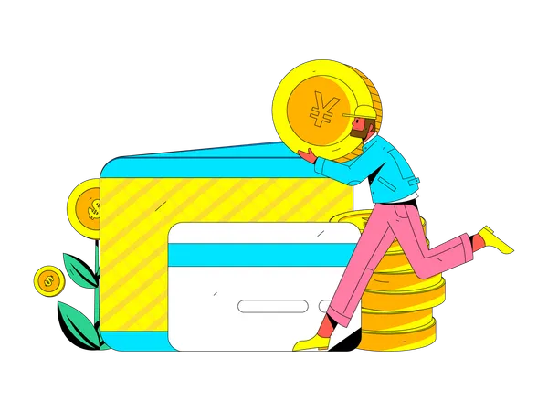 Man putting money in wallet  Illustration