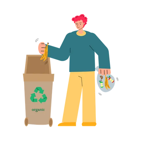 Man putting organic waste into container  Illustration
