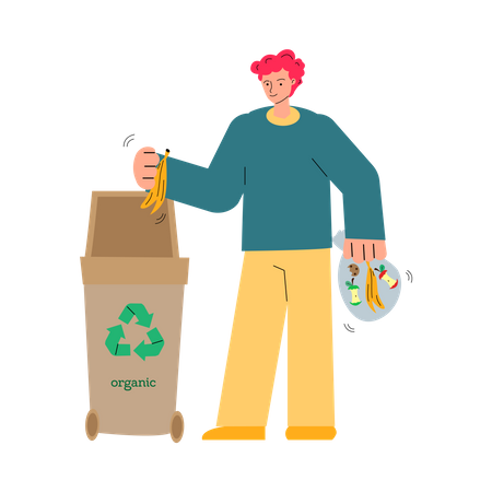 Man putting organic waste into container  イラスト