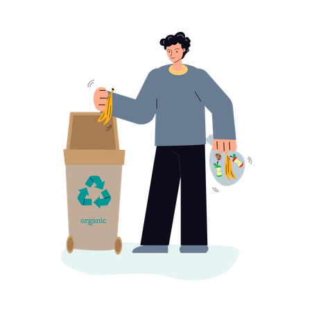 Man putting recycling food waste in in garbage can  Illustration