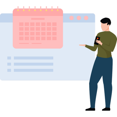 Man Putting Reminder On Calendar  Illustration