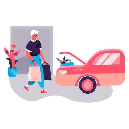 Man Putting Shopping Bag in Car  Illustration