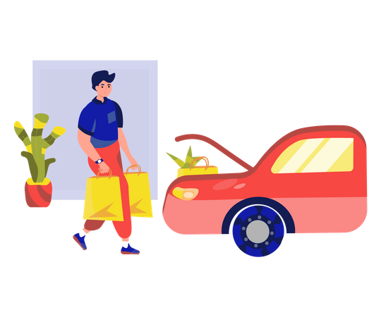 Man Putting Shopping Bag in Car  Illustration