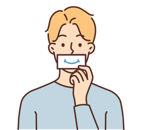 Man putting smiley sticker on mouth  Illustration