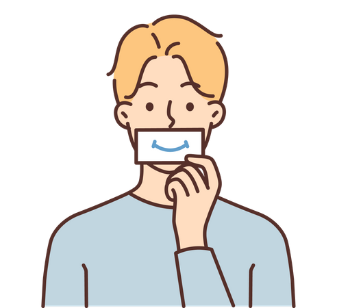 Man putting smiley sticker on mouth  Illustration