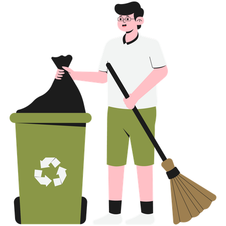 Man Putting Trash Into Trash Box  Illustration