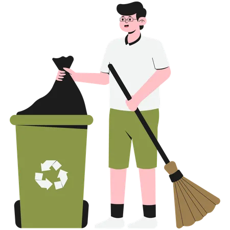 Man Putting Trash Into Trash Box  Illustration