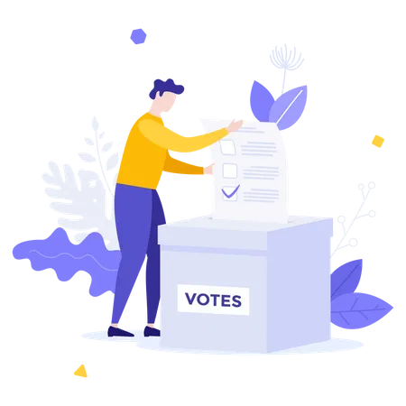 Man Putting Vote Into Votebox  Illustration