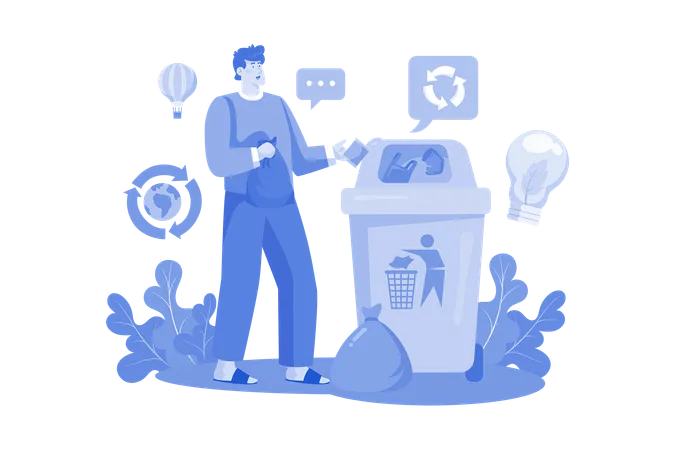 Man Is Recycling Waste Illustration