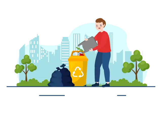 Man putting waste in garbage  Illustration