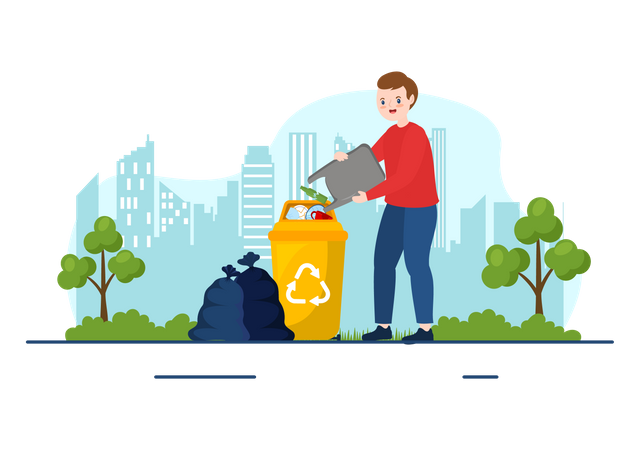 Man putting waste in garbage  Illustration