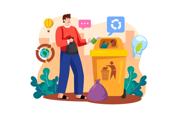 Man putting waste in garbage  Illustration