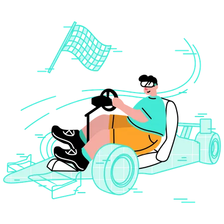 Man With Vr Headset Virtual Racing In Metaverse Concept Illustration Illustration