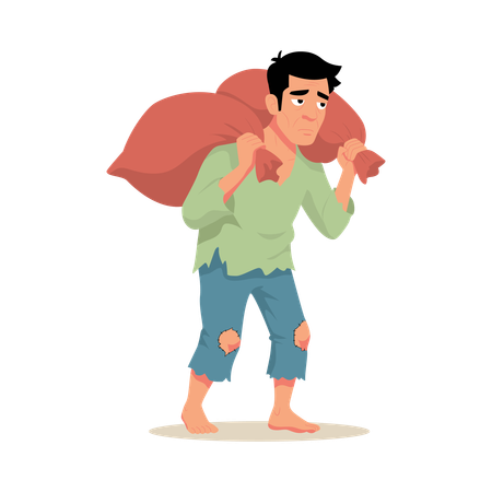 Man Ragpicker with bag  Illustration
