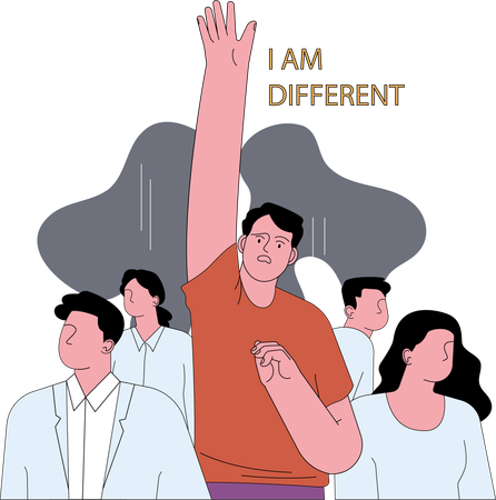 Man raises his hand saying I am different  Illustration