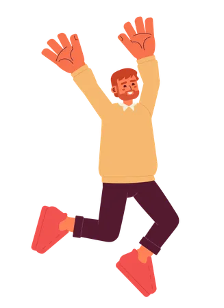 Overjoyed European Man On Cloud Nine Semi Flat Color Vector Character Man Jumping And Raising Arms Up Editable Full Body Person On White Simple Cartoon Spot Illustration For Web Graphic Design Illustration