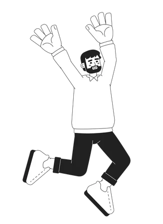 Overjoyed European Man On Cloud Nine Monochromatic Flat Vector Character Man Raising Arms Up Editable Thin Line Full Body Person On White Simple Bw Cartoon Spot Image For Web Graphic Design イラスト