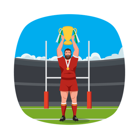 Man raising Championship Trophy  Illustration