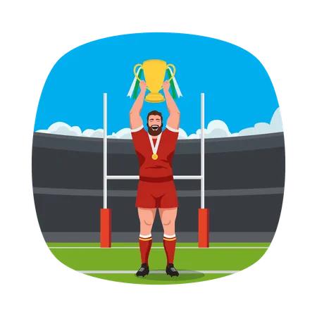 Man raising Championship Trophy  Illustration