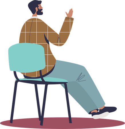 Man raising hand while sitting on chair Illustration