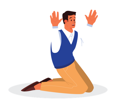 Man raising hands and surrendering  Illustration