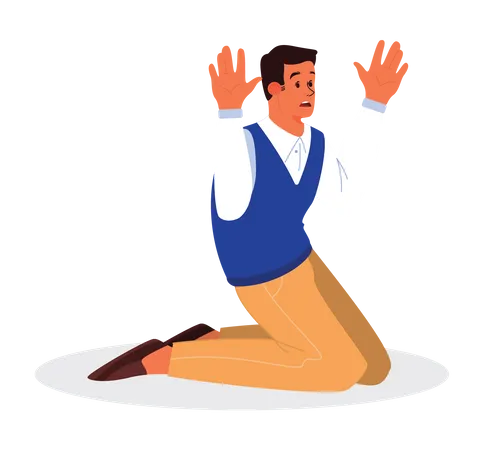 Man raising hands and surrendering  Illustration