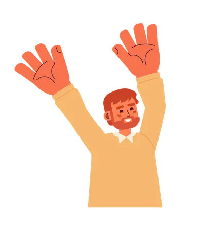 Man Raising Hands Up Semi Flat Color Vector Character Cheerful Caucasian Boy Editable Half Body Person On White Simple Cartoon Spot Illustration For Web Graphic Design Illustration