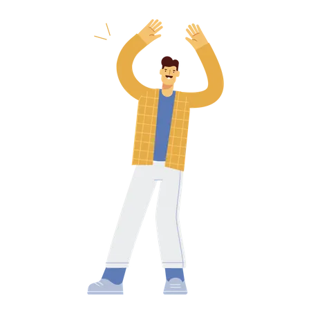 Man raising hands up and enjoying  Illustration