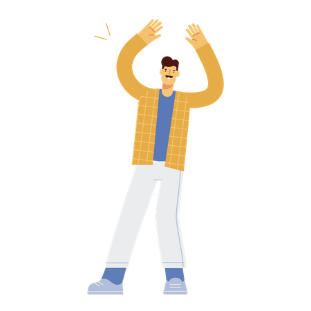 Man raising hands up and enjoying  Illustration