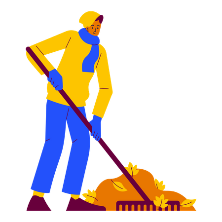 Man Raking autumn leaves  Illustration