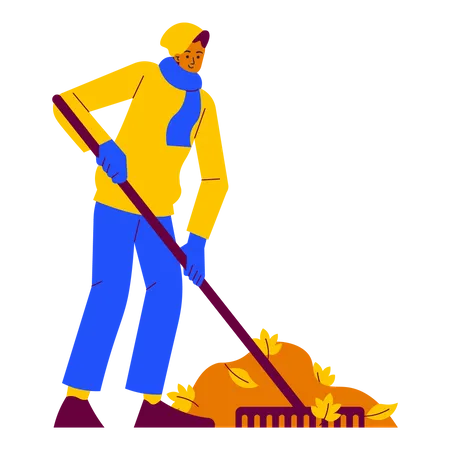 Man Raking autumn leaves  Illustration