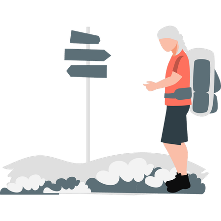 Man reached at direction board stop  Illustration