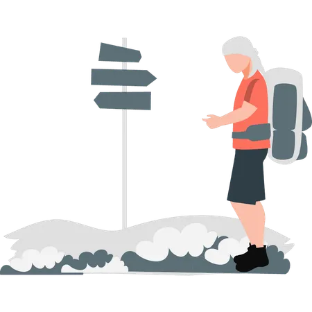 Man reached at direction board stop  Illustration