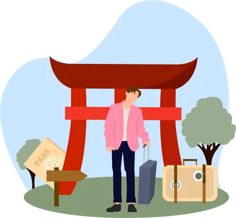 Man reached at torii gate  Illustration