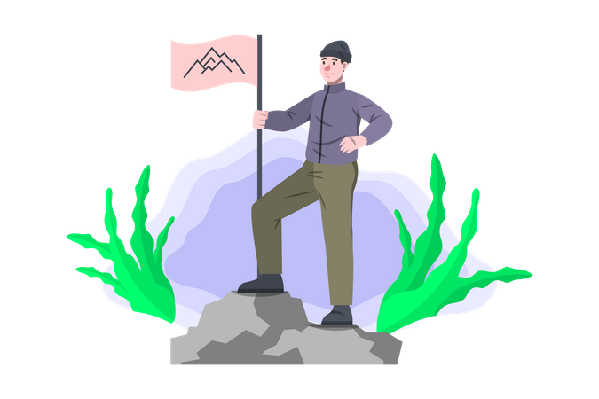 Man reached hike destination  Illustration
