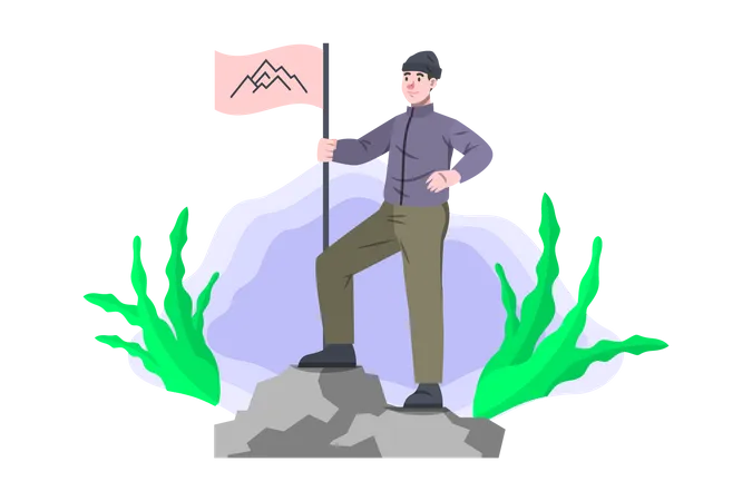 Man reached hike destination  Illustration