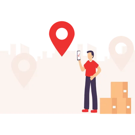 Man reached to location of delivery  Illustration