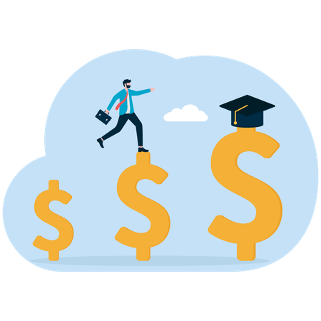 Man reaching graduation cap over money symbo  Illustration